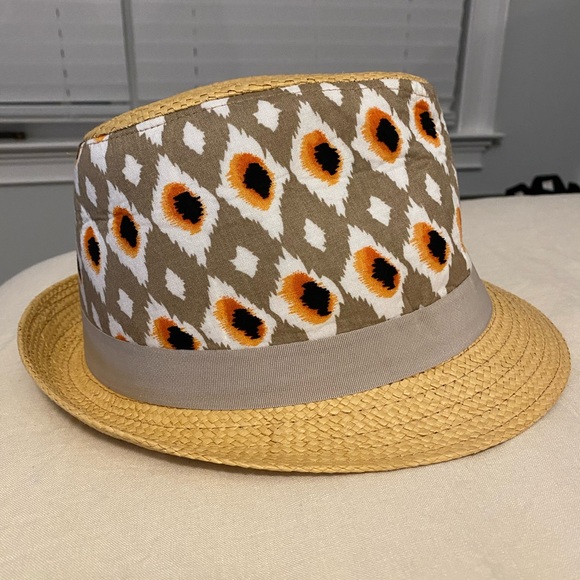 Anna and Ava Fedora Straw Hat with Coral, Taupe, Black Fabric Trim, women. New - Picture 1 of 5